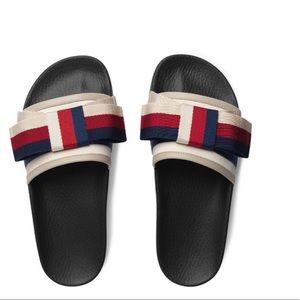 Gucci satin slides with Sylvie bow NIB size 6